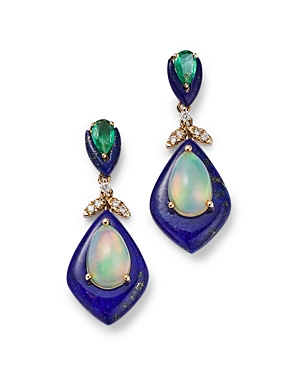 Bloomingdale's Opal, Emerald, Lapis Lazuli & Diamond Drop Earrings In 14k Yellow Gold - 100% Exclusive In Blue/gold