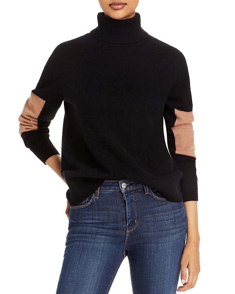C By Bloomingdale's Cashmere Color Block Elbow Cashmere Sweater - Exclusive In Black/camel