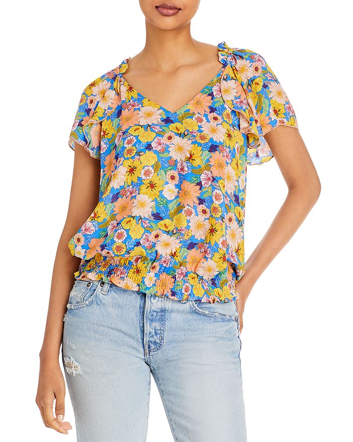 Status by Chenault Floral Flutter Sleeve Top | Bloomingdale's