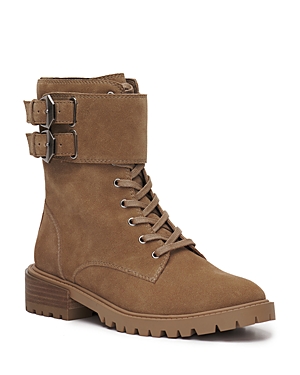 Vince Camuto Fawdry Womens Suede Buckle Combat & Lace-up Boots In Dark Beige