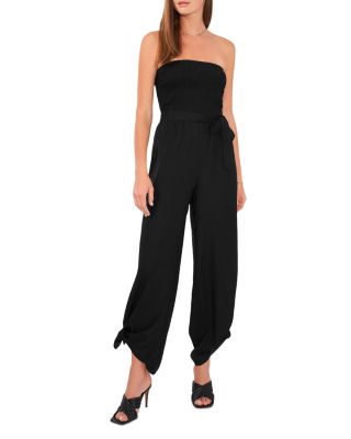 smocked strapless jumpsuit