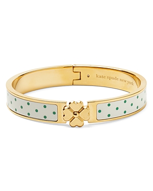 Kate Spade Heritage Spade Flower Goldtone & Enamel Hinged Bangle In Green/gold