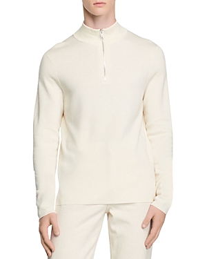 Sandro Wool Sweater With Zipped Collar In Ecru