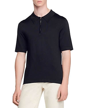 Shop Sandro Pablo Zip Polo Shirt In Black