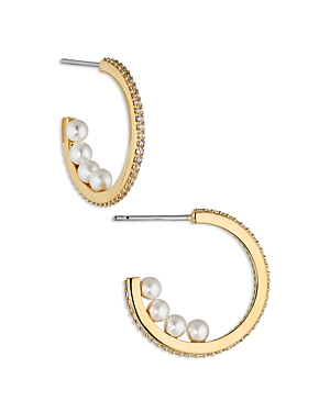 Nadri Pave & Nacre Pearl Hoop Earrings In 18k Gold Plated In White/gold
