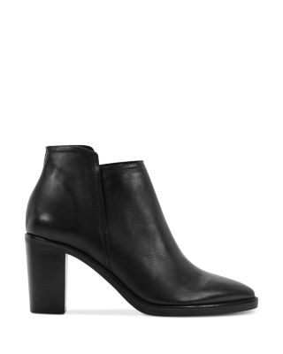 black leather pointed toe booties