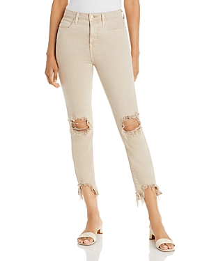 L'Agence High Line High Rise Cropped Skinny Jeans in Biscuit Destructed
