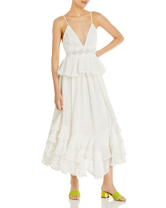 Rococo Sand Embroidered Ruffle Trim Midi Dress | Bloomingdale's