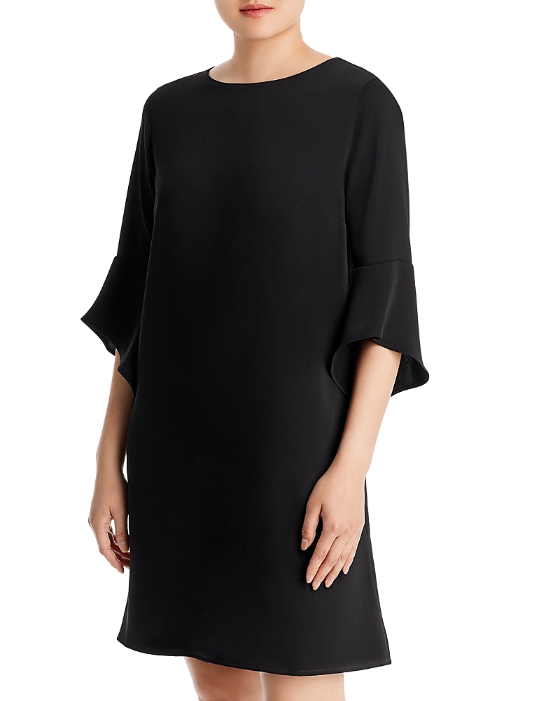 Caroline Rose Julia Crepe Bell Sleeve Knee Length Dress In Black In Black