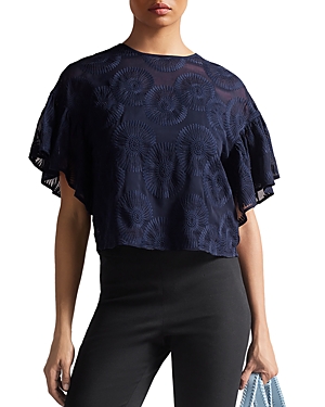 Ted Baker Brionni Embroidered Flutter Sleeve Top