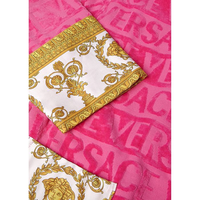Versace I Heart Baroque Cotton Bath Robe In Fuschia