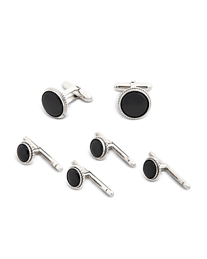 David Donahue Onyx Stud And Cufflink Set In Silver