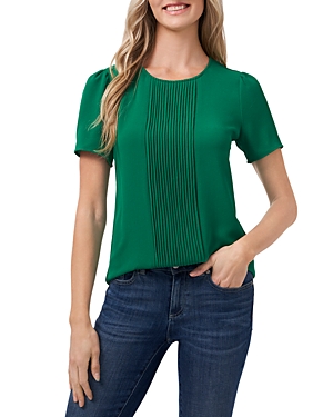 Shop Cece Pleated Short Sleeve Blouse In Lush Green