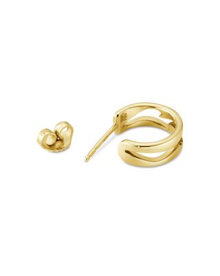 18K Yellow Gold Open Pattern Small Hoop Earrings