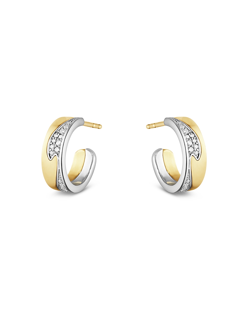 Georg Jensen 18k White & Yellow Gold Fusion Diamond Pave Wavy Small Hoop Earrings In White/gold/. Ct. T.w.