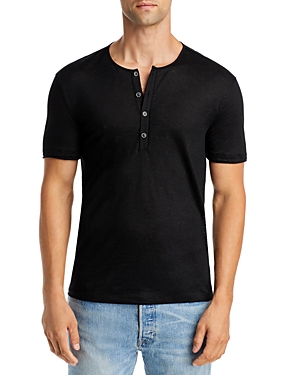 Shop John Varvatos Linen Short Sleeve Henley In Black