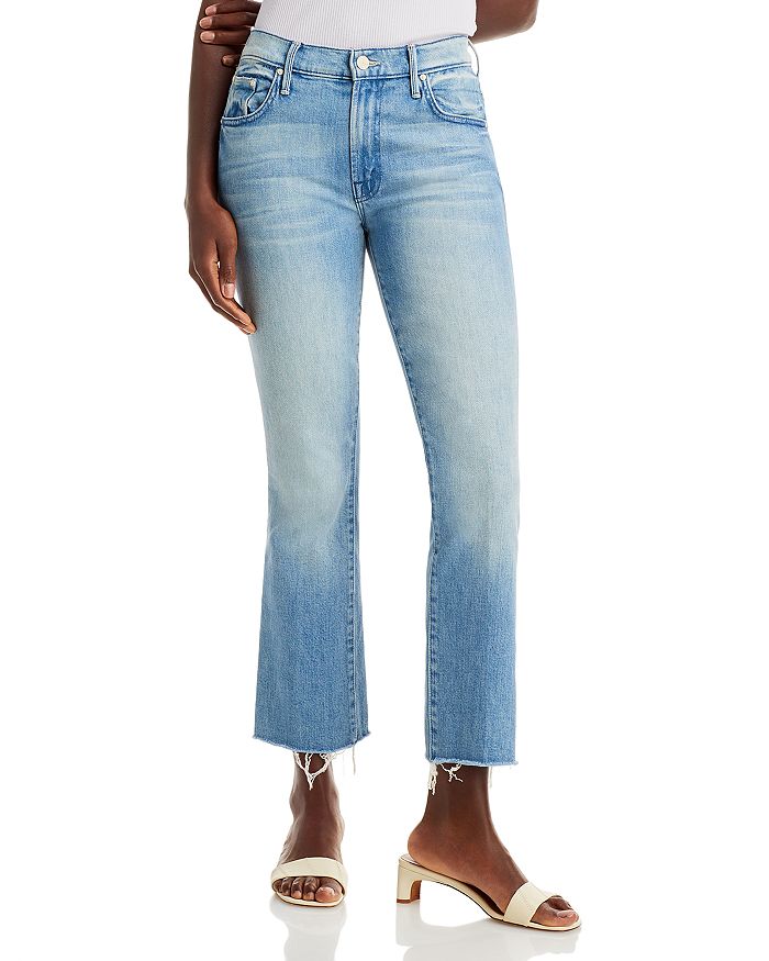 Mother The Insider High Rise Crop Step Fray Bootcut Jeans In Herbal Rem
