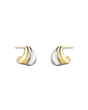 Shop Georg Jensen 18k Yellow Gold & Sterling Silver Curve Huggie Hoop Earrings In Gold/silver