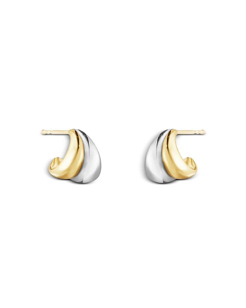 Georg Jensen 18k Yellow Gold & Sterling Silver Curve Huggie Hoop Earrings In Gold/silver