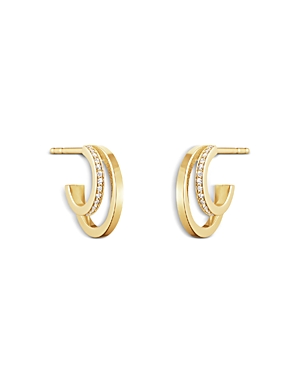 Georg Jensen 18k Yellow Gold Halo Diamond Double Huggie Hoop Earrings