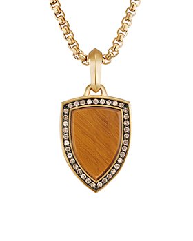 David Yurman - Shield Amulet Pendant in 18K Yellow Gold with Tiger's Eye and Pavé Cognac Diamonds