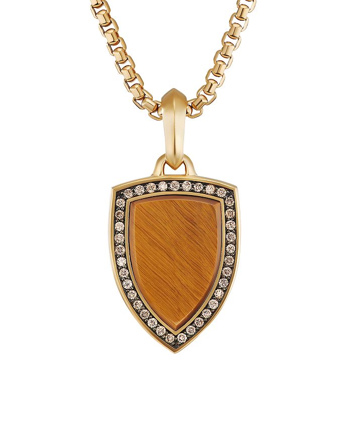 David Yurman - Shield Amulet Pendant in 18K Yellow Gold with Tiger's Eye and Pav&eacute; Cognac Diamonds