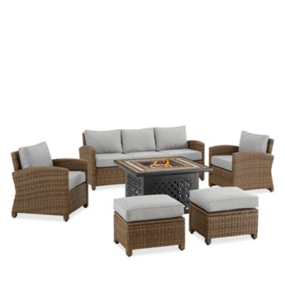 Crosley - Bradenton 6 Piece Outdoor Wicker Sofa Set with Fire Table