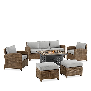 Sparrow & Wren Bradenton 6 Piece Outdoor Wicker Sofa Set With Fire Table In Gray