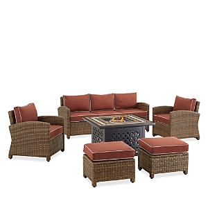 Sparrow & Wren Bradenton 6 Piece Outdoor Wicker Sofa Set With Fire Table In Red