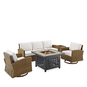 Sparrow & Wren Bradenton 5 Piece Outdoor Wicker Swivel Rocker & Sofa Set With Fire Table In White