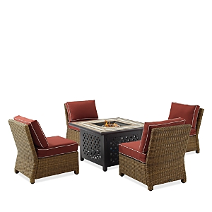 Sparrow & Wren Bradenton 5 Piece Outdoor Wicker Conversation Set With Fire Table In Red