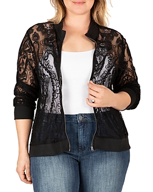 Standards & Practices Aria Lace Bomber Jacket In Black