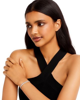 Diamond Round & Baguette Halo Link Bracelet in 14K White Gold, 5.0 tcw 