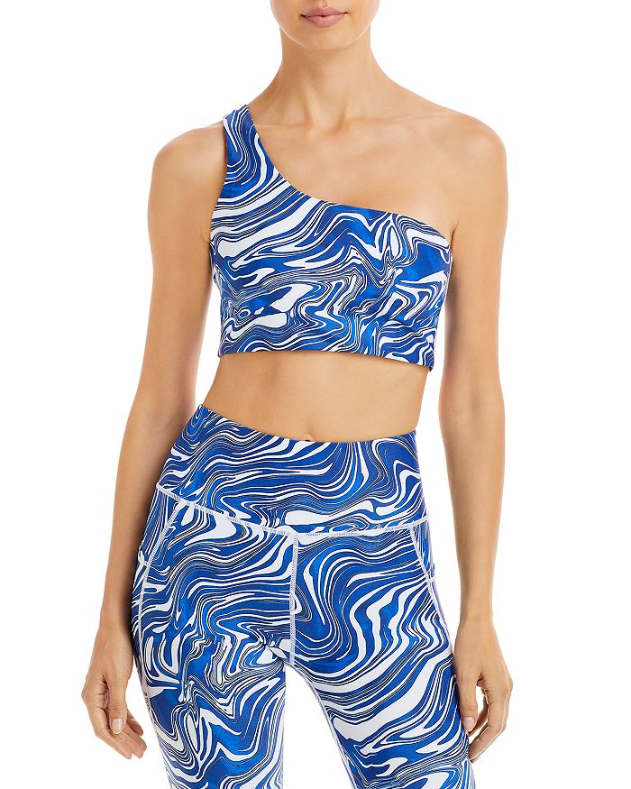AQUA Printed One Shoulder Sports Bra - 100% Exclusive | Bloomingdale's