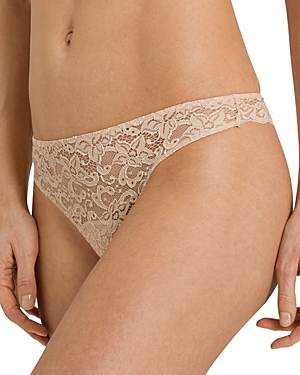 Shop Hanro Luxury Moments Lace Thong In Beige