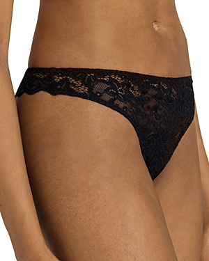 Shop Hanro Luxury Moments Lace Thong In Black