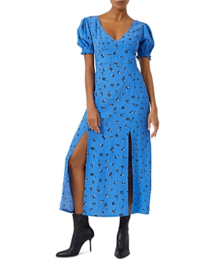 FRENCH CONNECTION BHELLE COLLET PRINTED MIDI DRESS