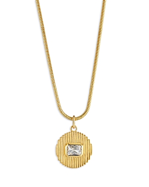 Luv Aj Le Signe Cubic Zirconia Ridged Disc Pendant Necklace in 14K Gold Plated, 16-18
