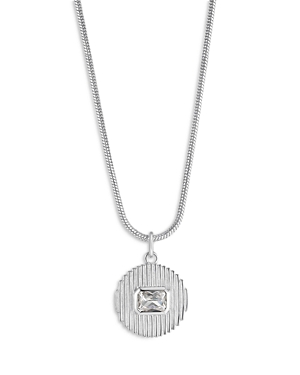 LUV AJ LE SIGNE CUBIC ZIRCONIA RIDGED DISC PENDANT NECKLACE IN 14K GOLD PLATED, 16-18