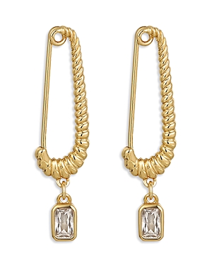Luv Aj Francois Cubic Zirconia Safety Pin Drop Earrings in 14K Gold Plated