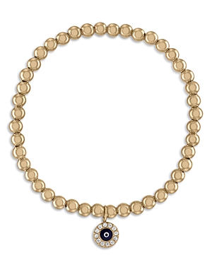 Shop Alexa Leigh Protection Pave Evil Eye Ball Beaded Stretch Bracelet With 4mm Beads In Gold