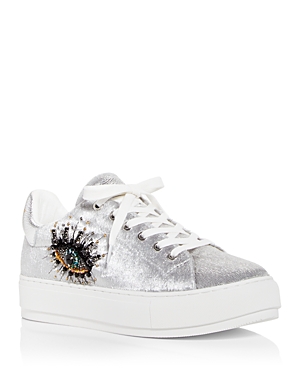 Kurt Geiger Women's Laney Eye Embellished Platform Low Top Sneakers In Silver