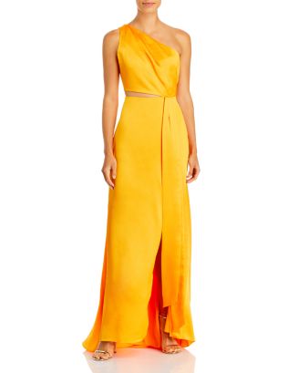 ML Monique Lhuillier Satin One Shoulder Cutout Gown | Bloomingdale's