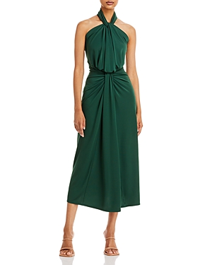 Cinq À Sept Cinq A Sept Kaily Twist Halter Midi Dress In Dark Emerald