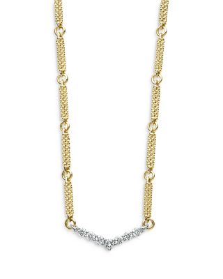 18K White & Yellow Gold Signature Caviar Diamond Chevron Bead Link Statement Necklace, 16-18" 