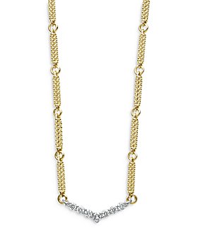 LAGOS - 18K White & Yellow Gold Signature Caviar Diamond Chevron Bead Link Statement Necklace, 16-18" - 100% Exclusive