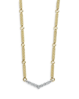 Lagos 18K White & Yellow Gold Signature Caviar Diamond Chevron Bead Link Statement Necklace, 16-18