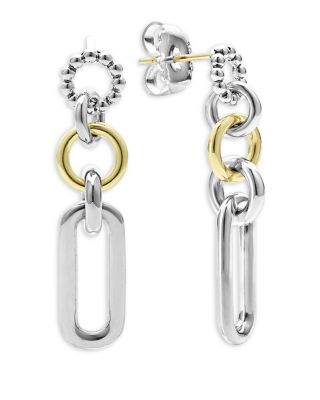 18K Yellow & Sterling Silver Signature Caviar Link Drop Earrings