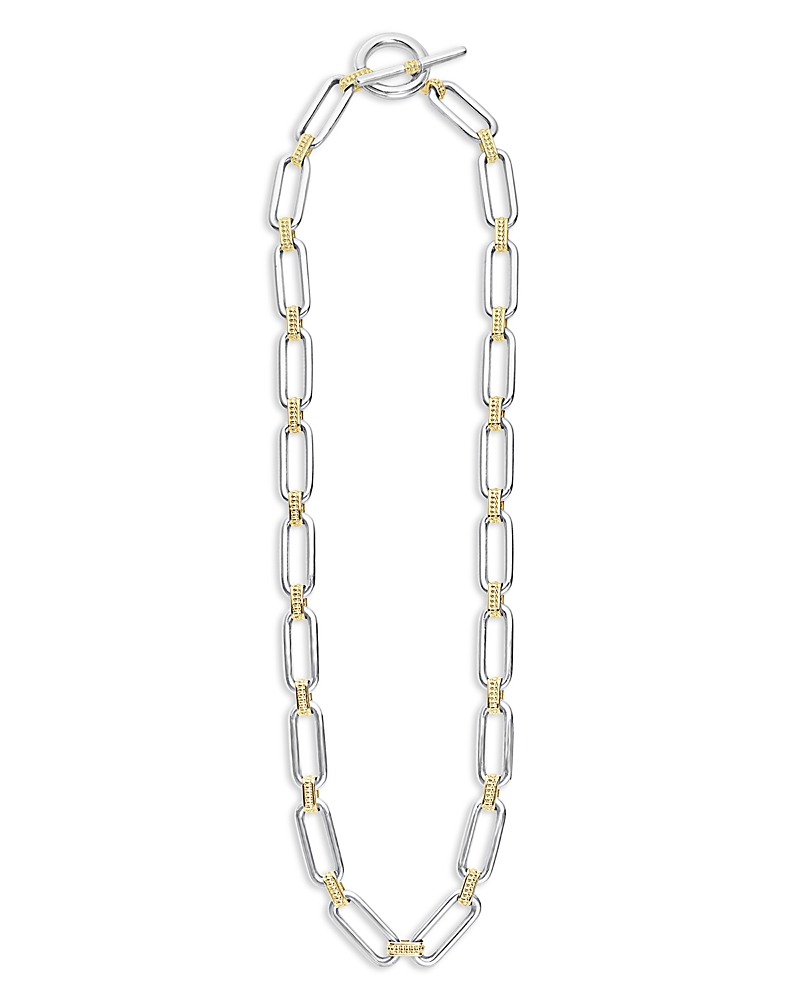 Lagos 18k Yellow & Sterling Silver Signature Caviar Oval Link & Bead Statement Necklace, 24 In Silver/gold