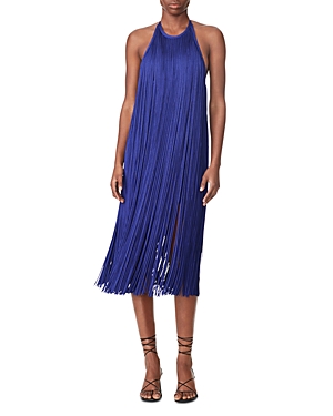 HERVE LEGER FRINGED HALTER MIDI DRESS